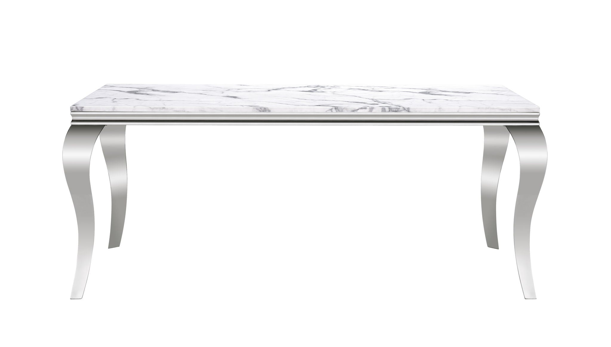 Marble Printed Rectangular Dining Table, Frame And Stainless Steel Legs - Silver / White