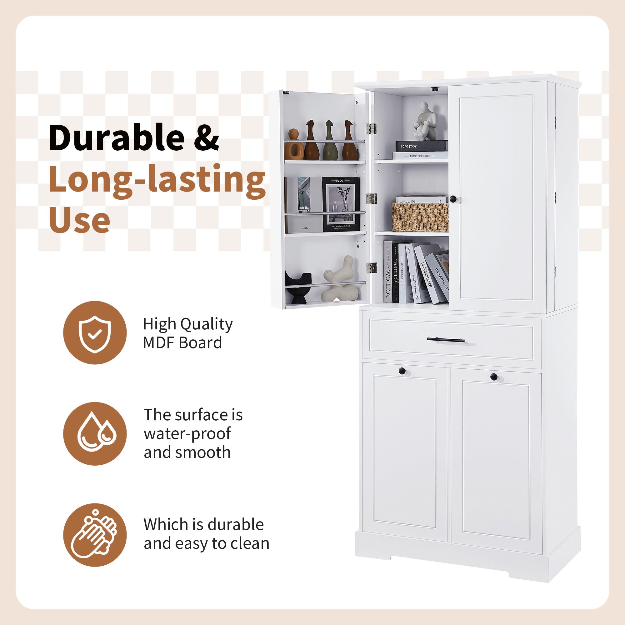 Freestanding Bathroom Storage Cabinet With Doors, Drawers, And Tilt Out Laundry Hamper - White
