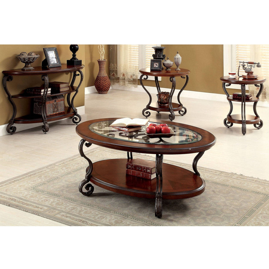 Sofa Table With Open Bottom Shelf And Ornate Scroll Detail Legs - Brown Multi