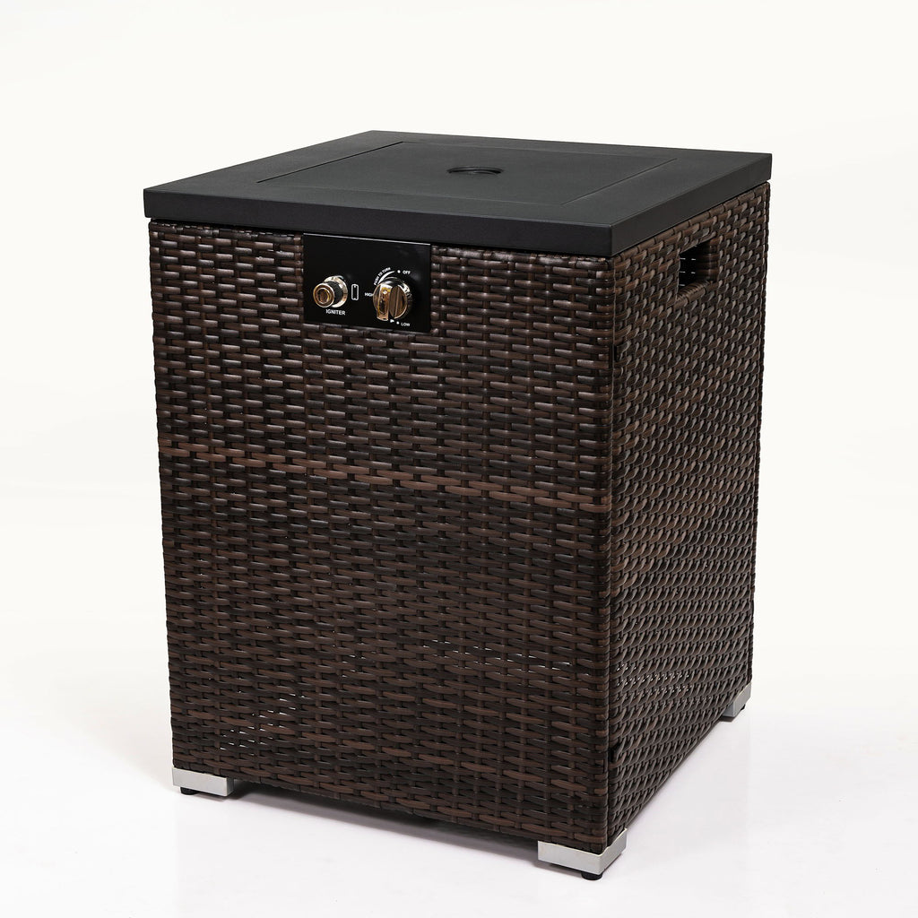 Propane Gas Square Fire Pit, Tile Tabletop With Beautiful Wicker Base For Outside