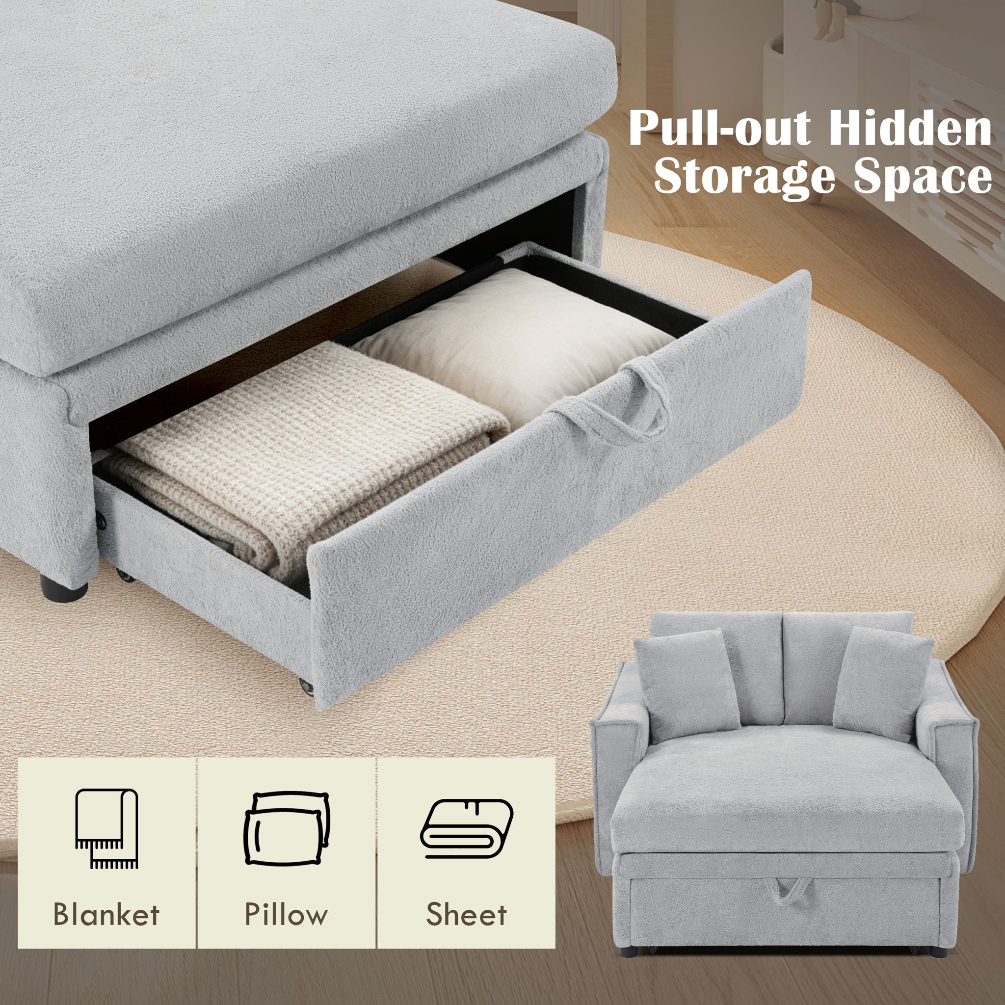 Modern Chaise Sofa With Hidden Storage For Living Room