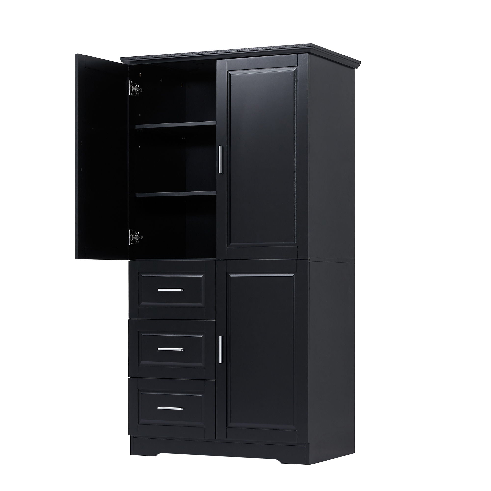 Tall And Wide Storage Cabinet With Doors, 3 Drawers