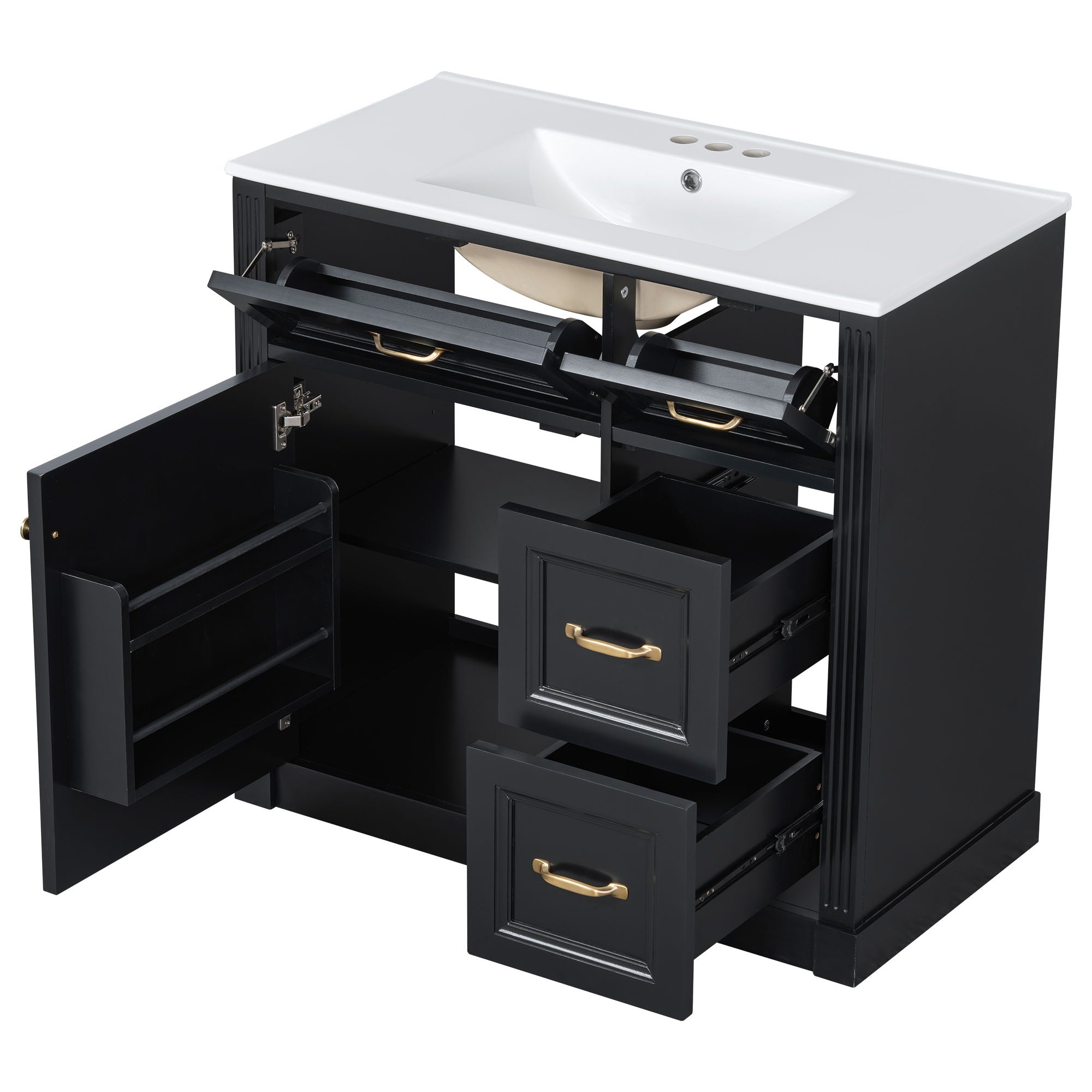 Modern Bathroom Vanity With Sink, 4 Drawers, Soft-Close Door, Adjustable Shelf