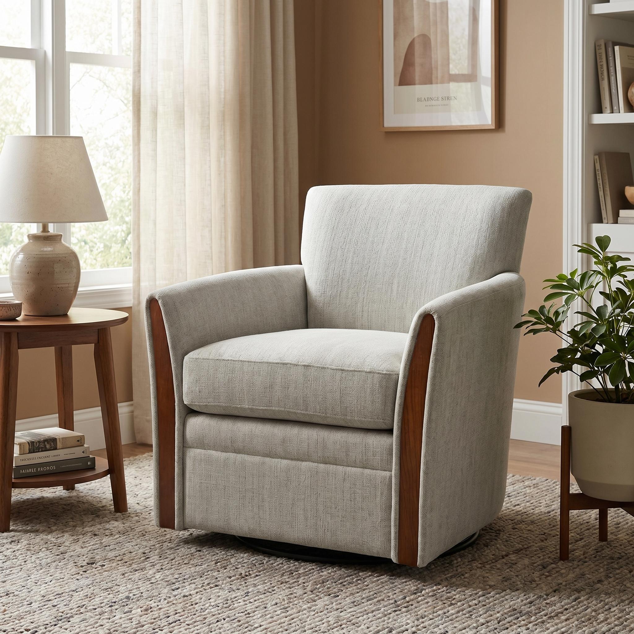 Swivel Accent 360° Rotating Armchair With Turntable Base For Living Room - Cream Beige
