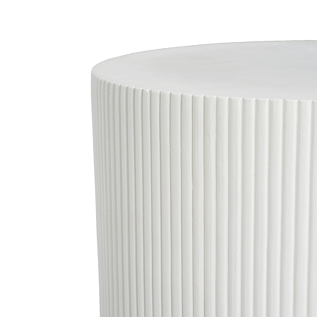 Handmade Side Table With Ribbed Design For Indoor And Outdoor Use - White