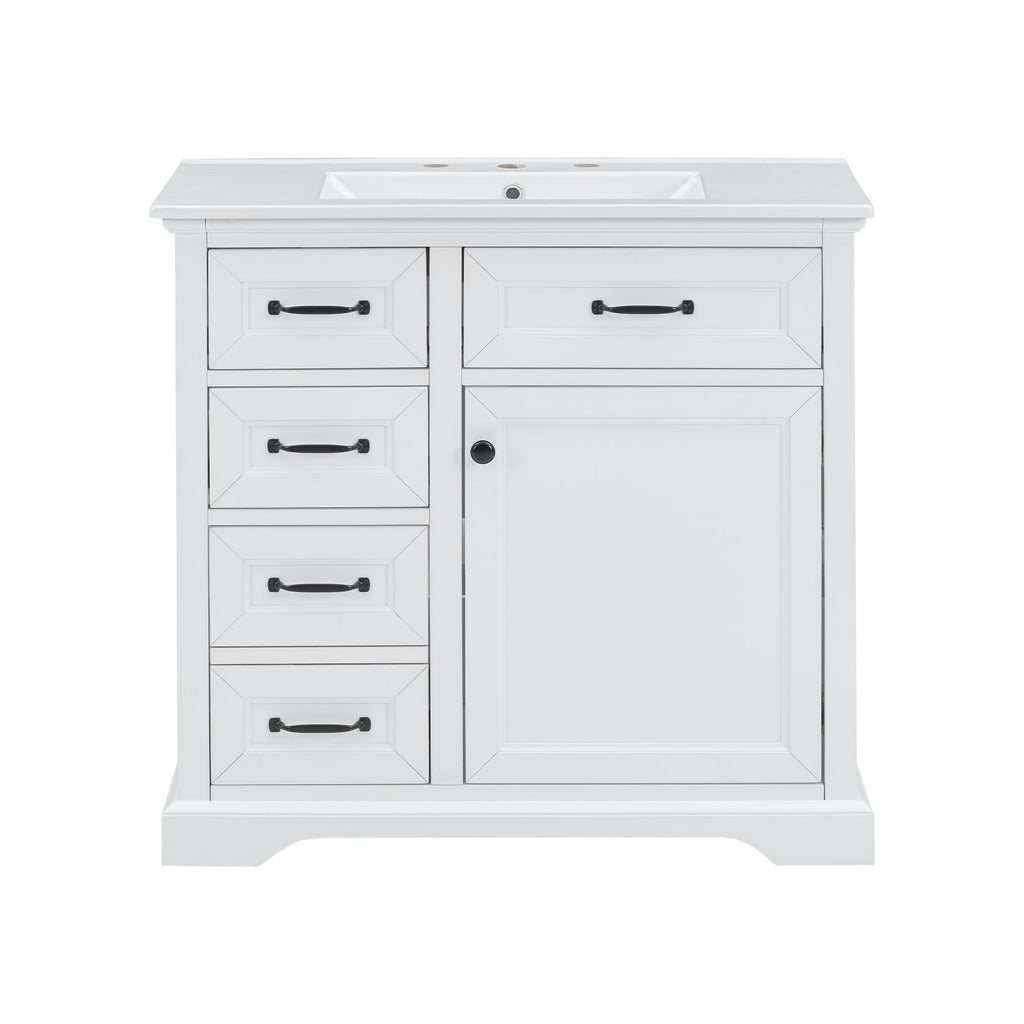 Modern Bathroom Vanity With Sink Top, 4 Drawers And 1 Soft-Close Door