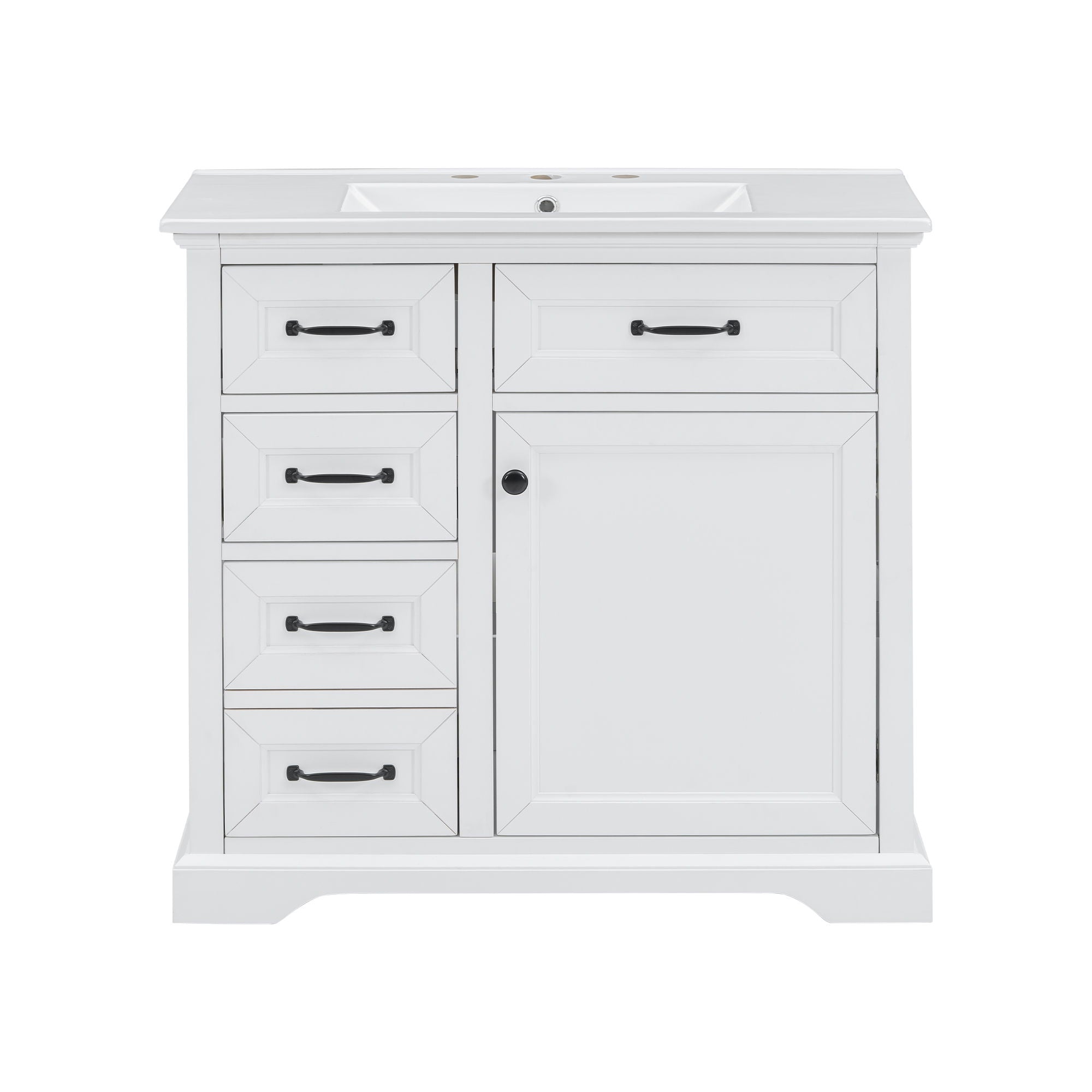 Modern Bathroom Vanity With Sink Top, 4 Drawers And 1 Soft-Close Door