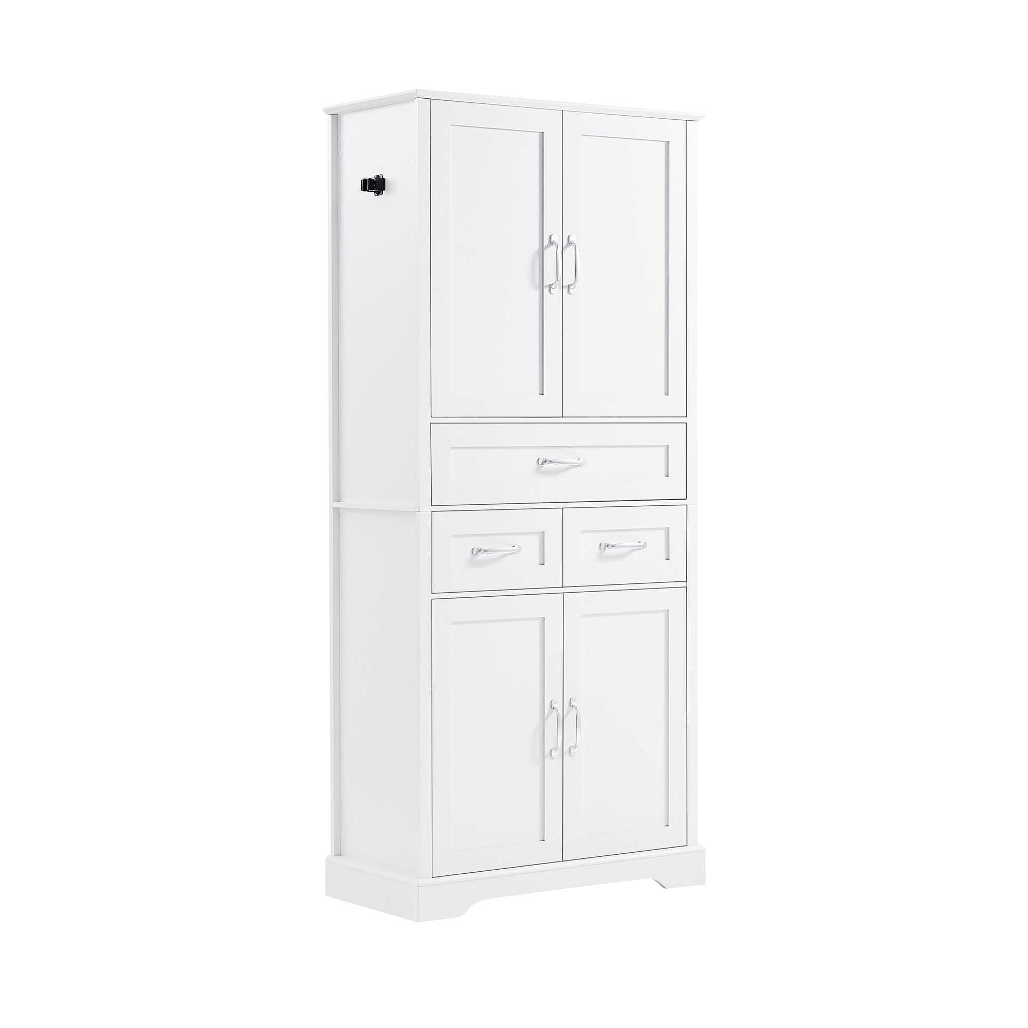 Tall Bathroom Storage Cabinet With 4 Doors 3 Drawers Adjustable Shelves - White
