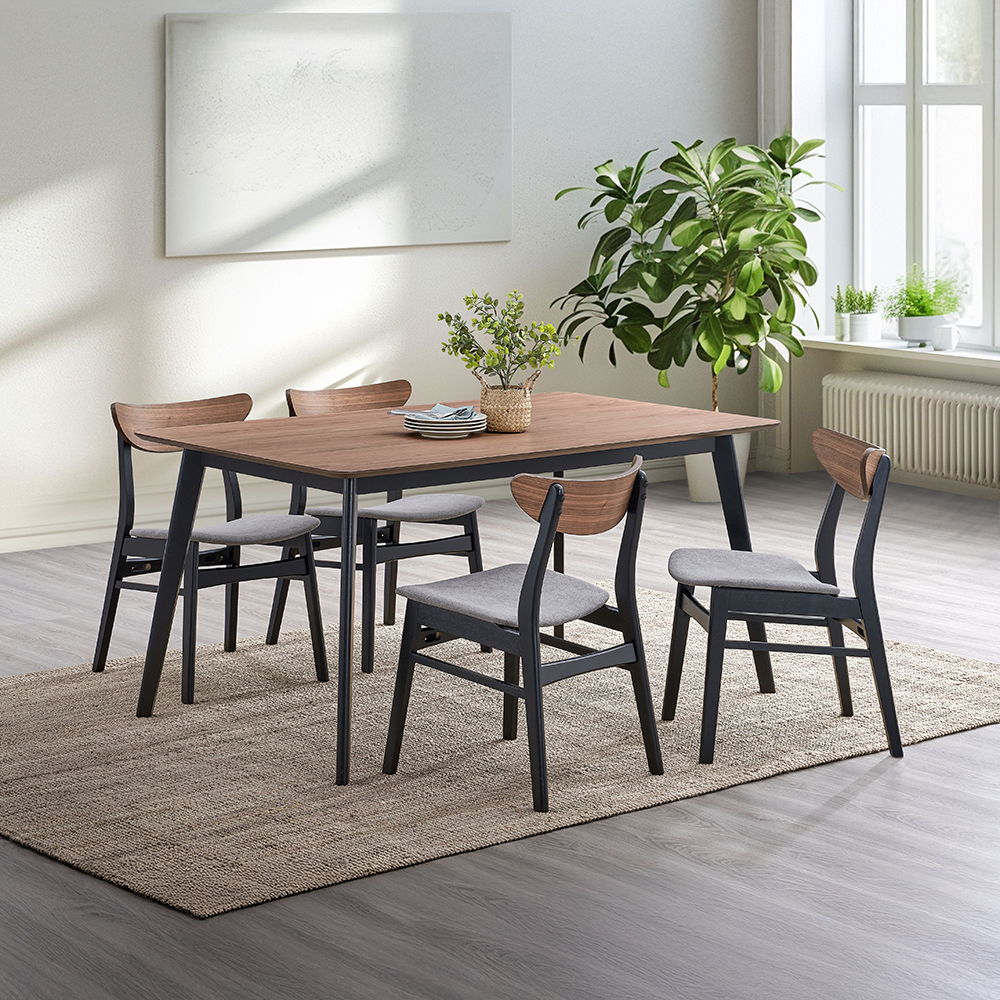 Rebi - Side Chair (Set of 2) - Gray Linen, Walnut & Black