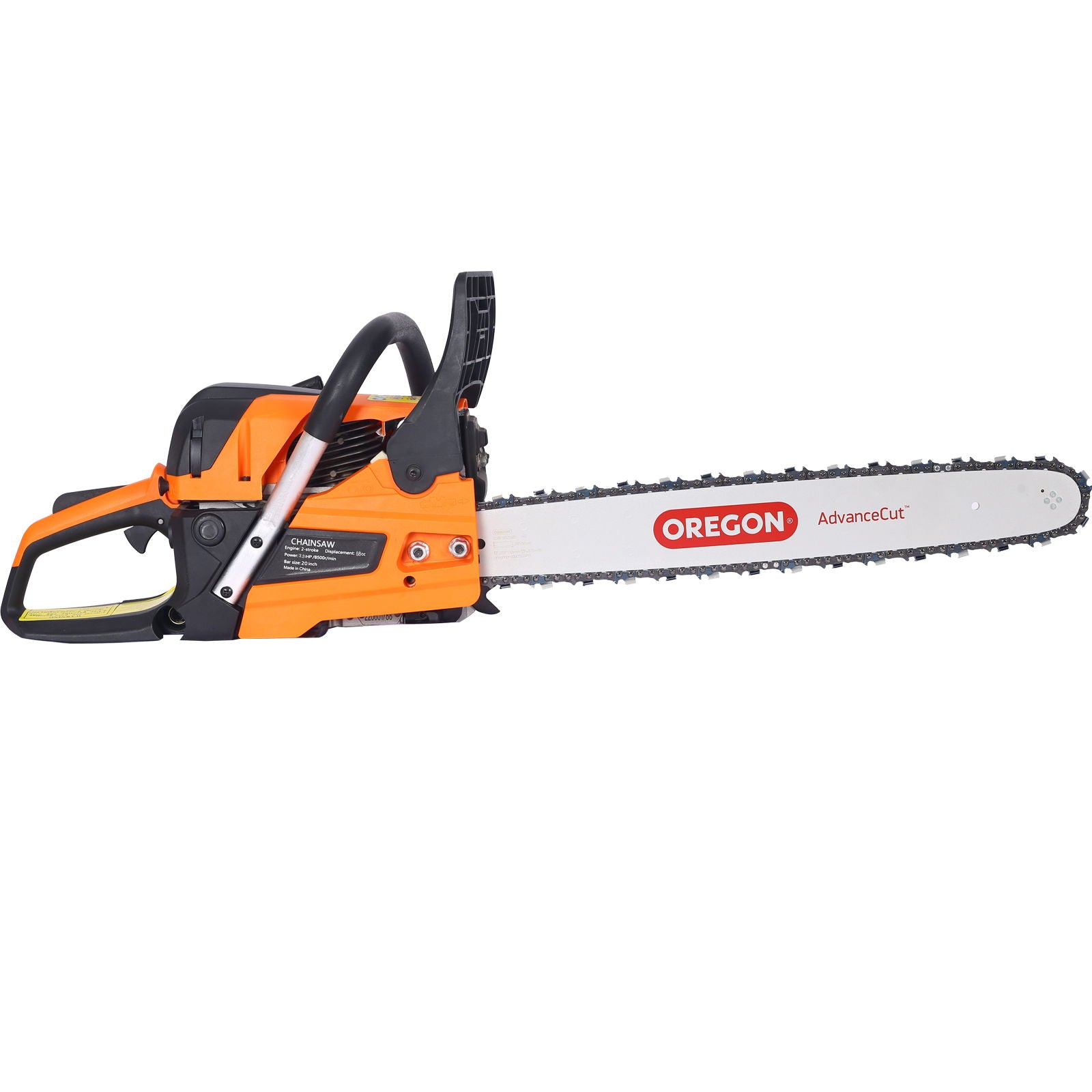 58Cc Gasoline Chainsaw 20" Bar For Wood Cutting With Oregon Chain And Bar - Orange