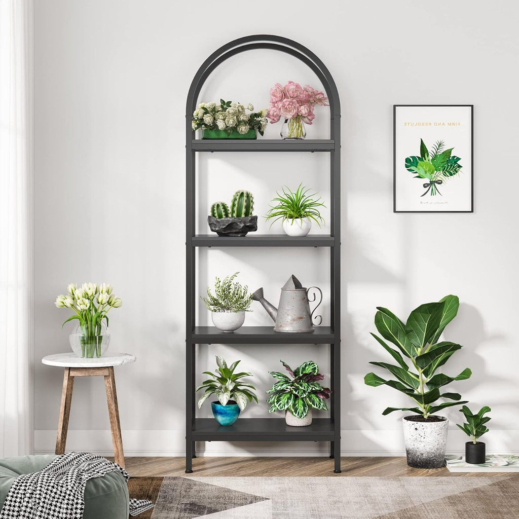 Industrial 4 Tier Open Bookshelf With Curved Top