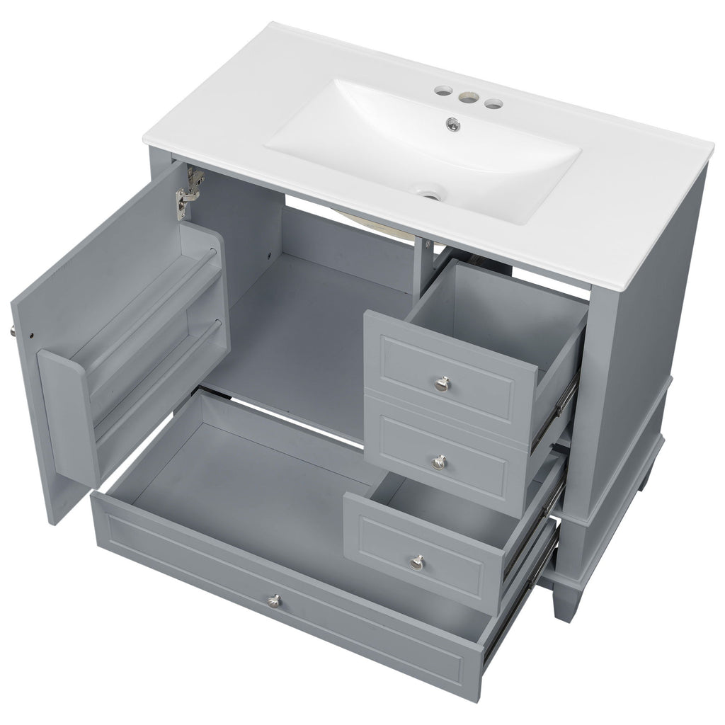 Modern Bathroom Vanity With Sink, 3 Drawers & Cabinet