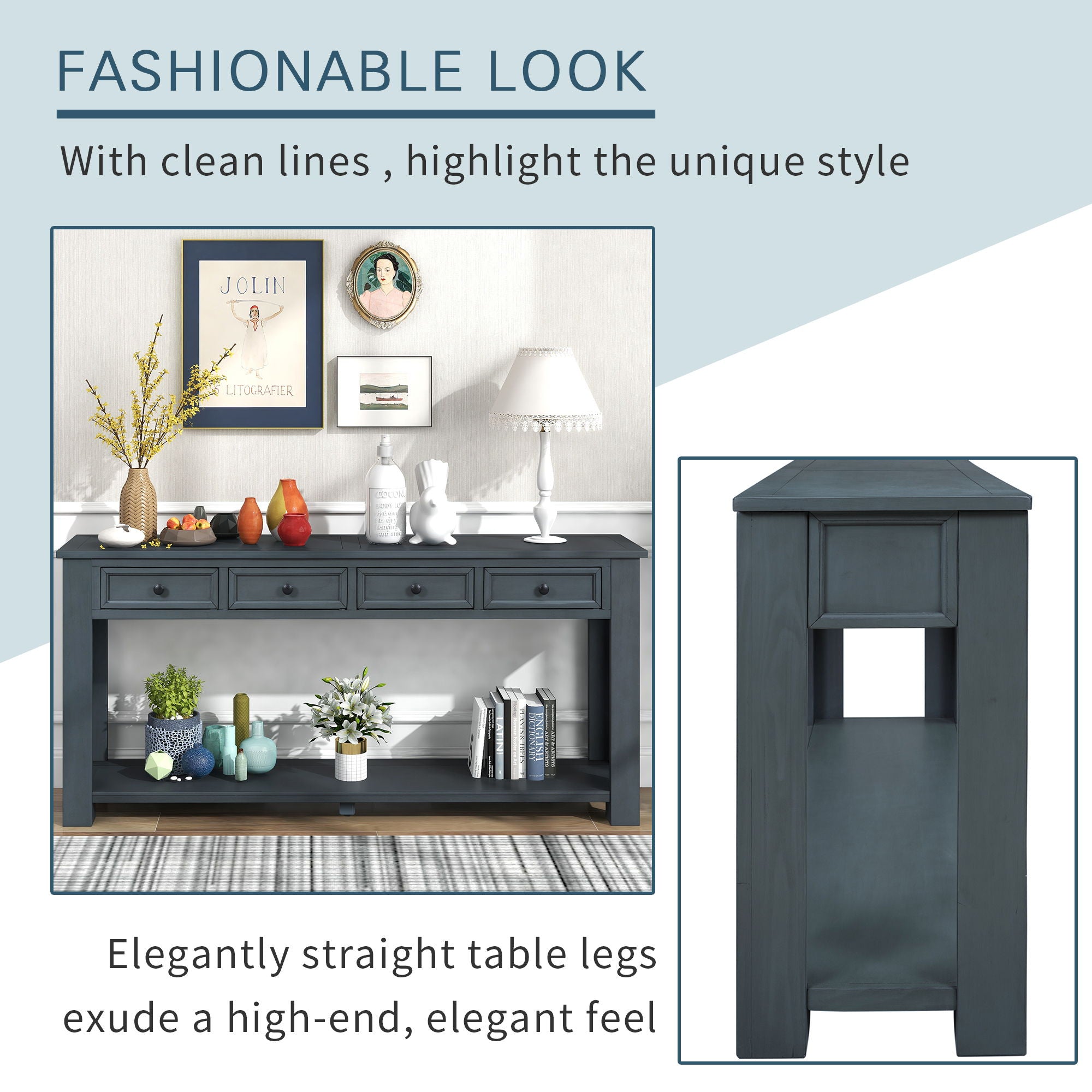 Hearth & Haven Clara - Console Table With Storage Drawers And Bottom Shelf