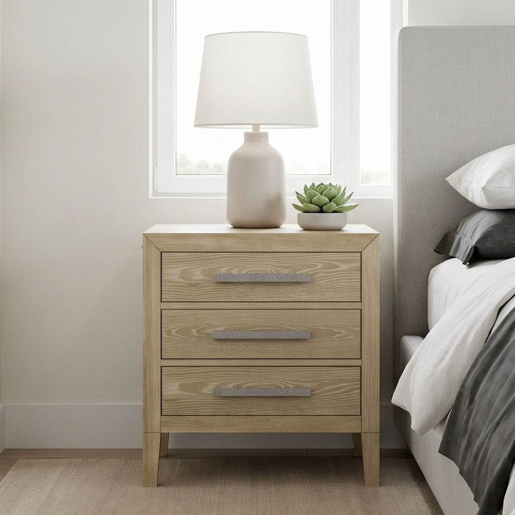 Adeline - 3 Drawers Nightstand With USB & LED Light - Natural Wood Wash