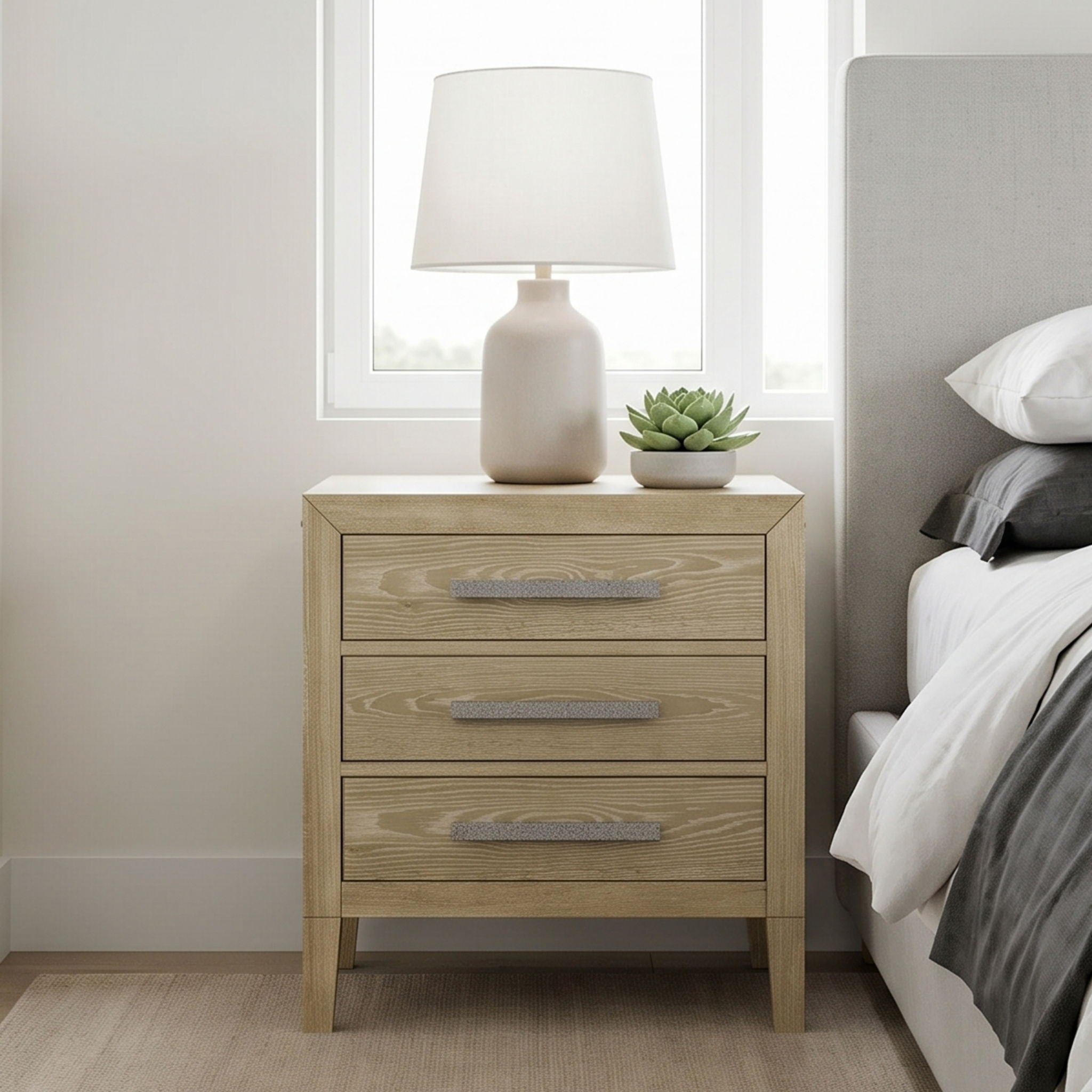 Adeline - 3 Drawers Nightstand With USB & LED Light - Natural Wood Wash