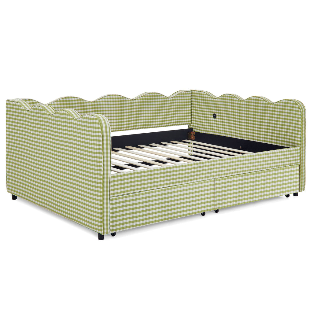Gingham Daybed & USB Charging Port, Wave-Shaped Design