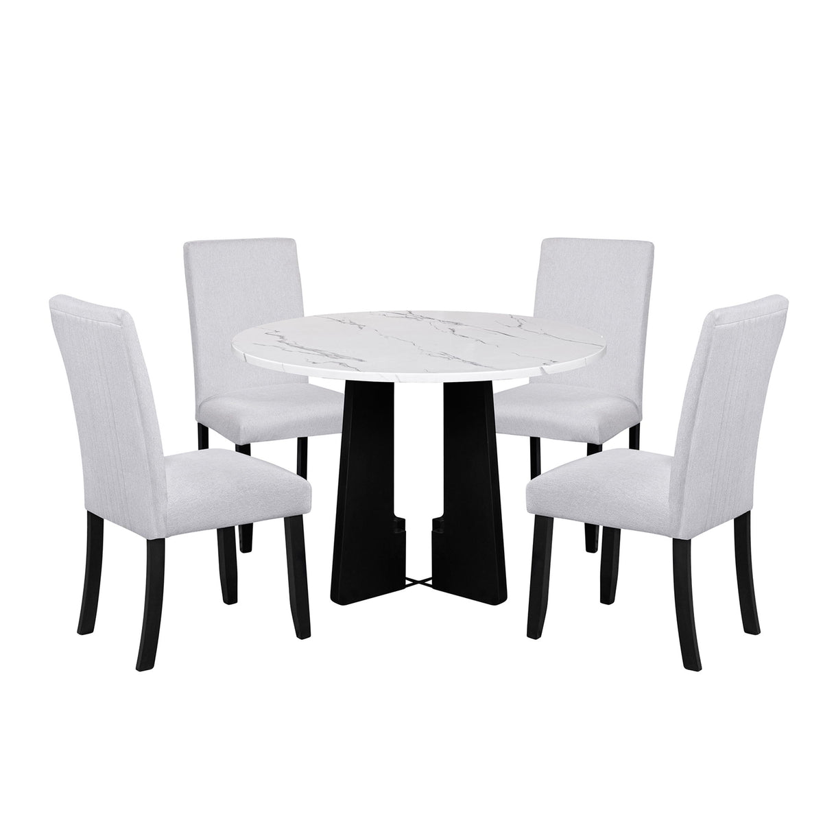5 Piece Round Dining Table Set, Modern Dining Table And 4 Upholstered Chairs For Dining Room