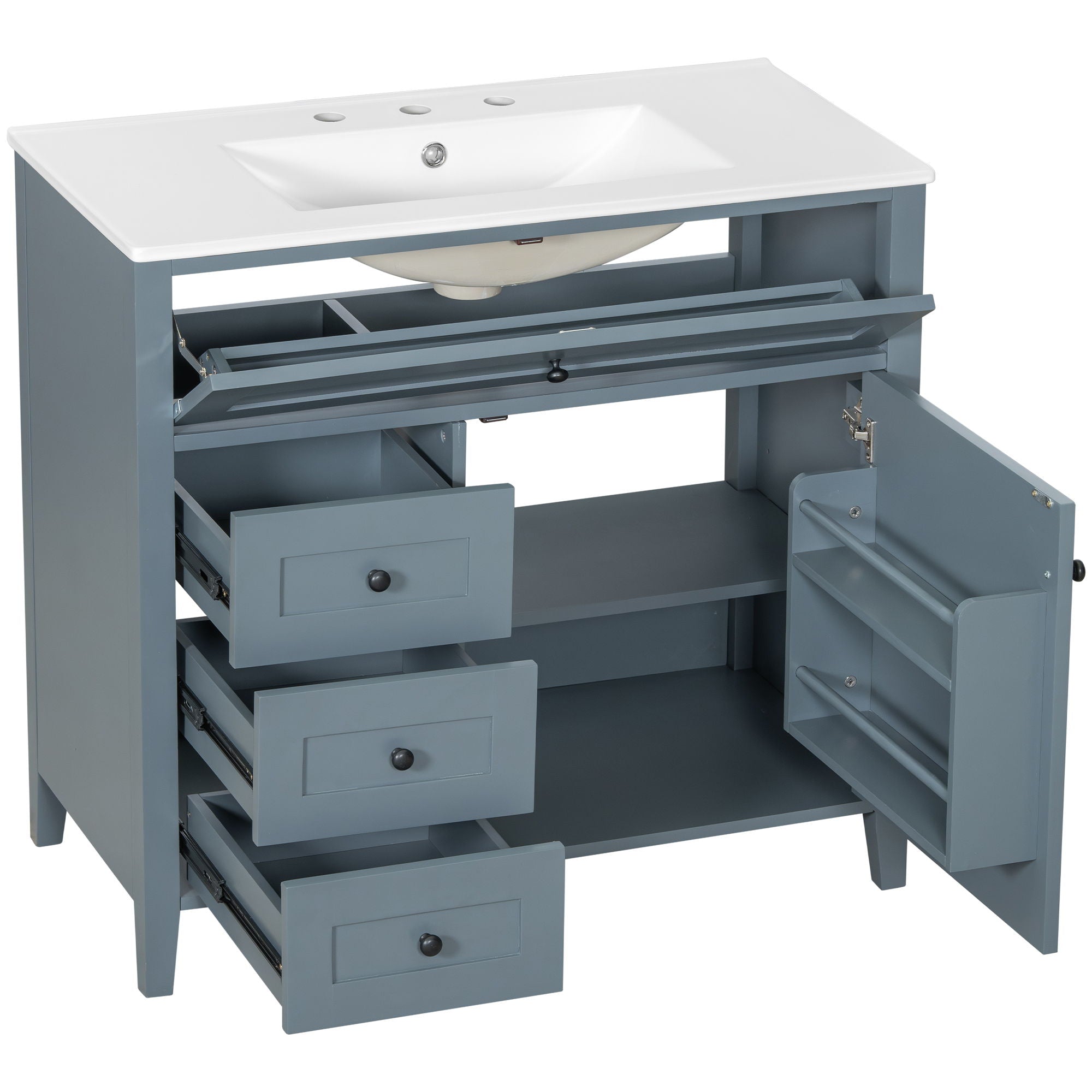 Bathroom Vanity With Sink, 3 Drawers & Cabinet With Adjustable Shelves