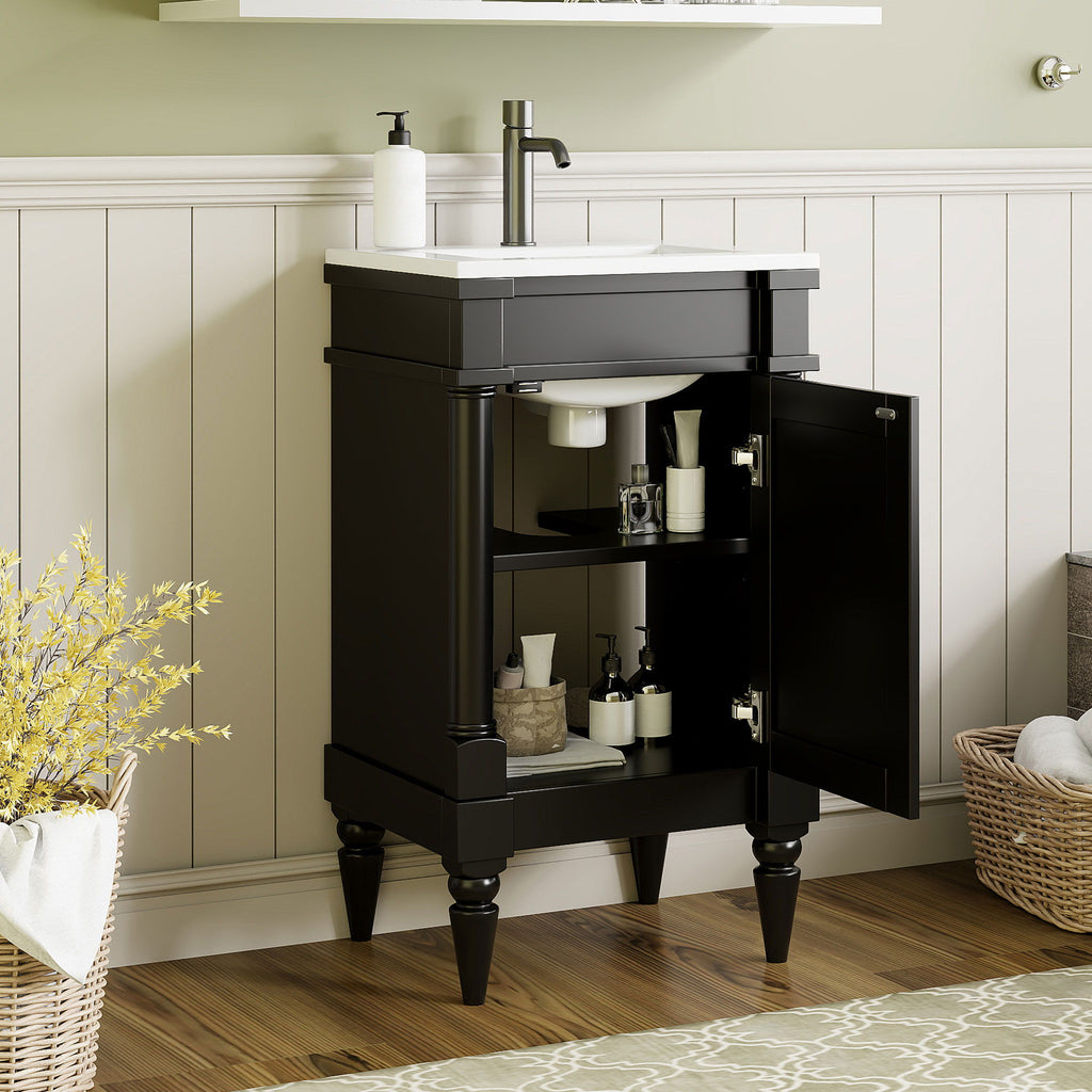 Bathroom Vanity With Sink, Storage Cabinet With Door, Drop In Sink, Compact Freestanding Design