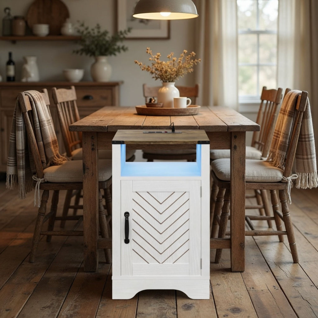 Farmhouse Nightstand With Charging Station & Storage