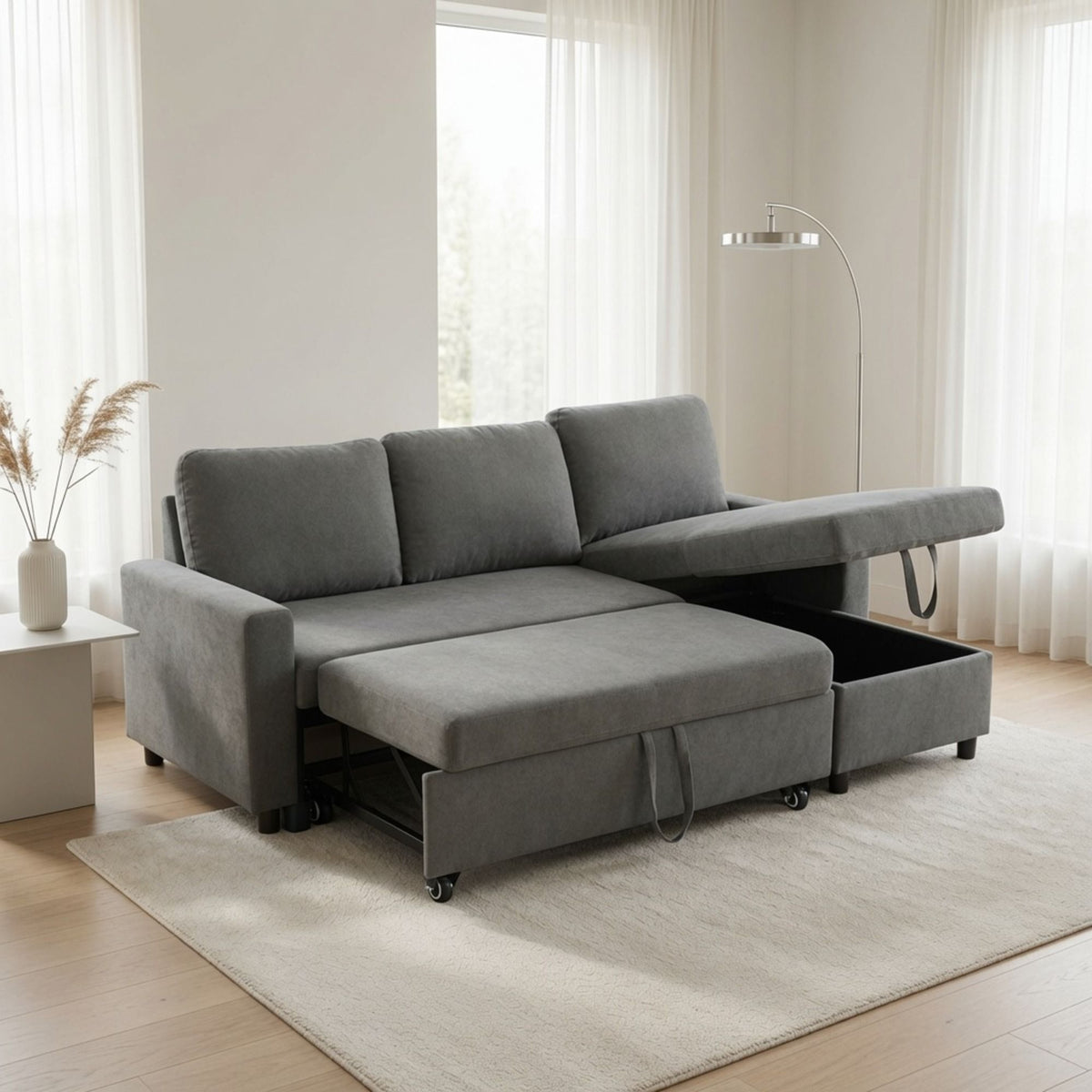 L - Shaped Convertible Sofa Bed With Storage Chaise