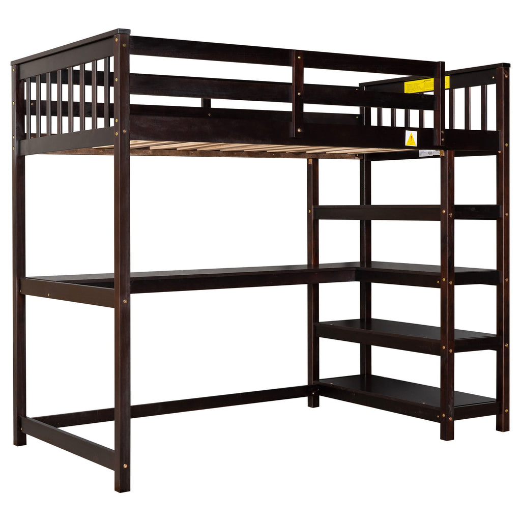 Loft Bed With Storage Shelves And Under Bed Desk