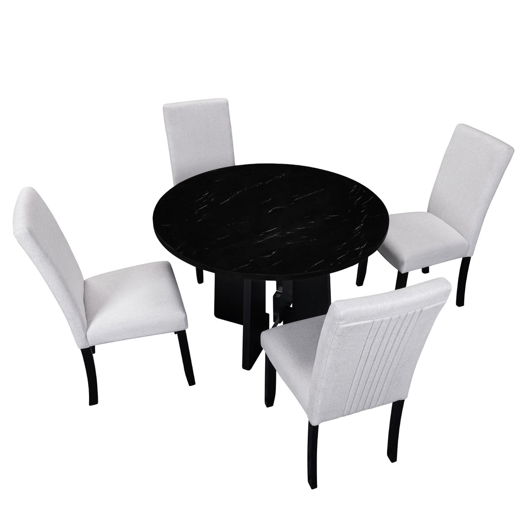 5 Piece Round Dining Table Set, Modern Dining Table And 4 Upholstered Chairs For Dining Room