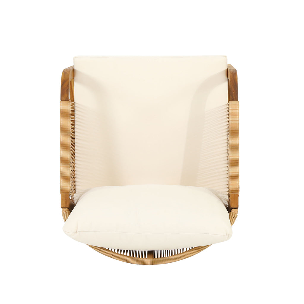Acacia Wood And Wicker Outdoor Club Chair, Deep Seating With Soft Cushion, Porch Chairs For Garden, Backyard Porch Balcony - Brown / Beige