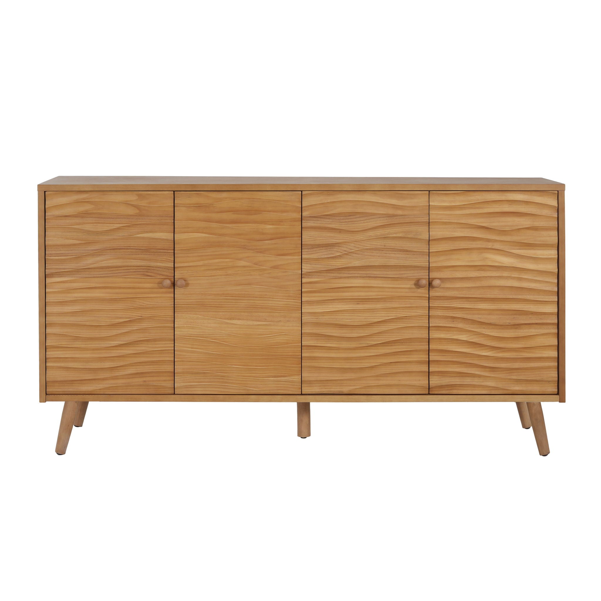 4 Door Sideboard, Wavy Pattern Doors, Adjustable Shelves - Natural