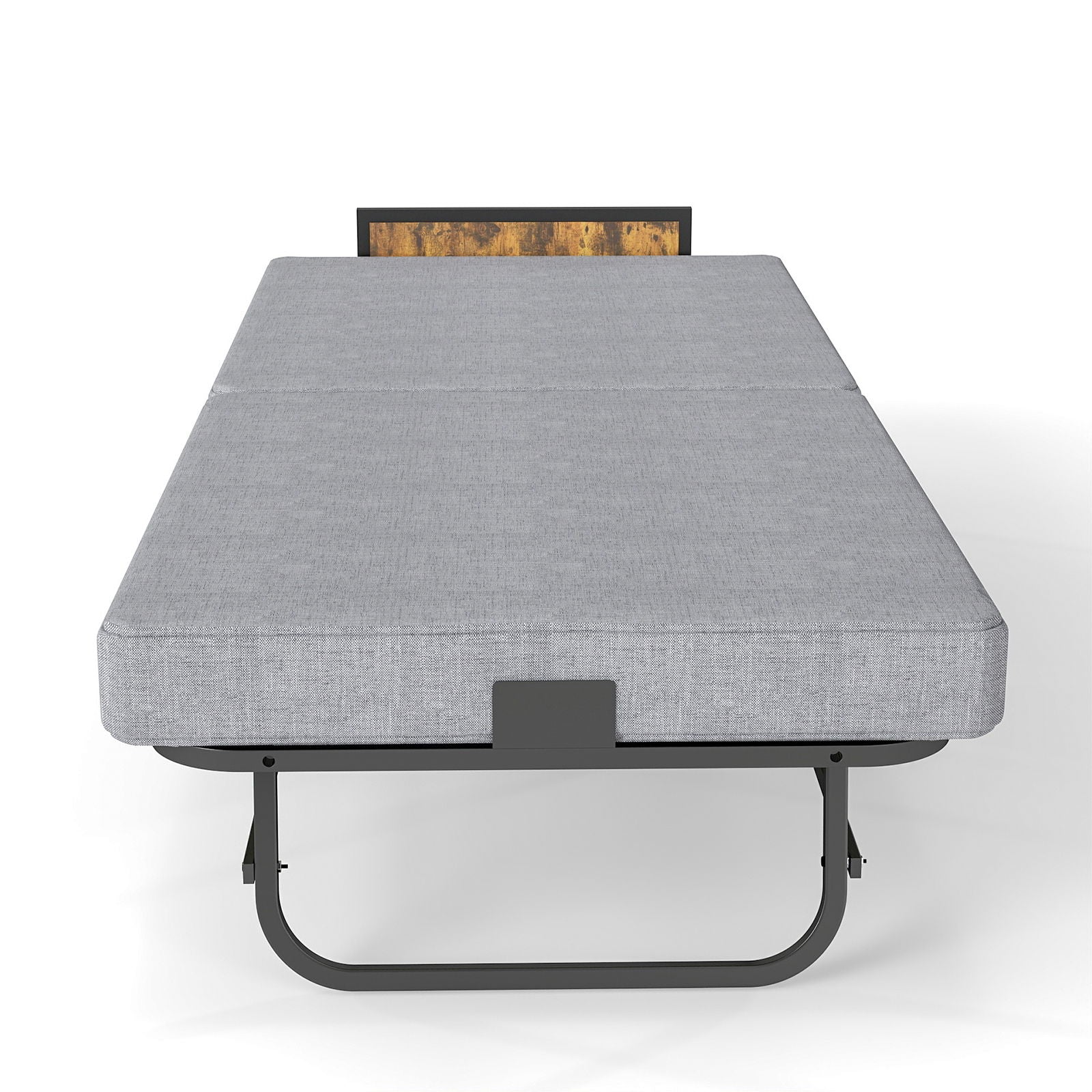 Twin Folding Bed With Headboard & USB Charging Station - Gray