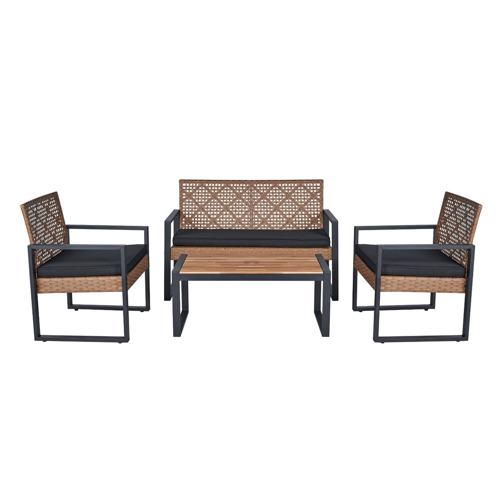 4 Piece Patio Furniture Set With Acacia Wood Table Top And Cushions