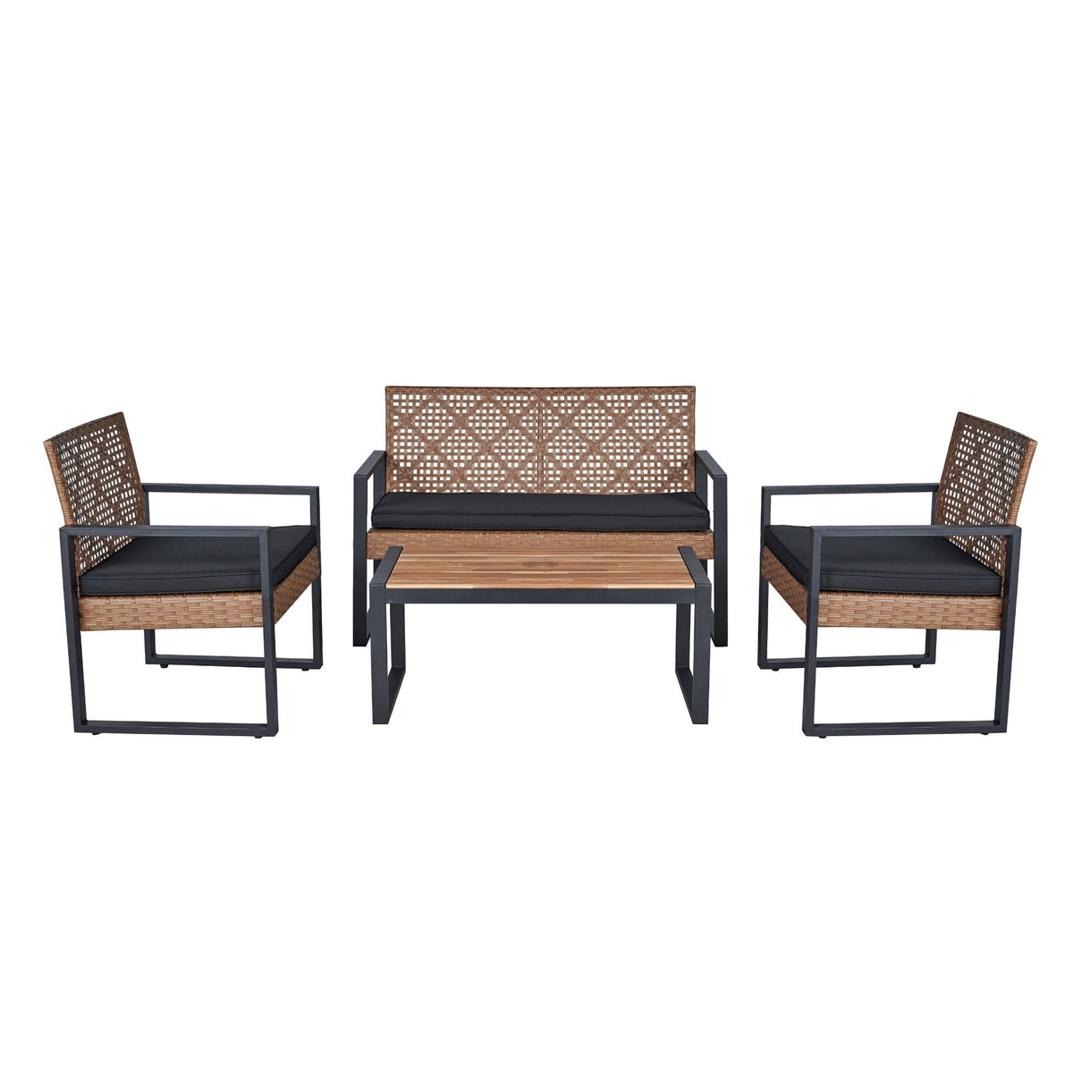 4 Piece Patio Furniture Set With Acacia Wood Table Top And Cushions