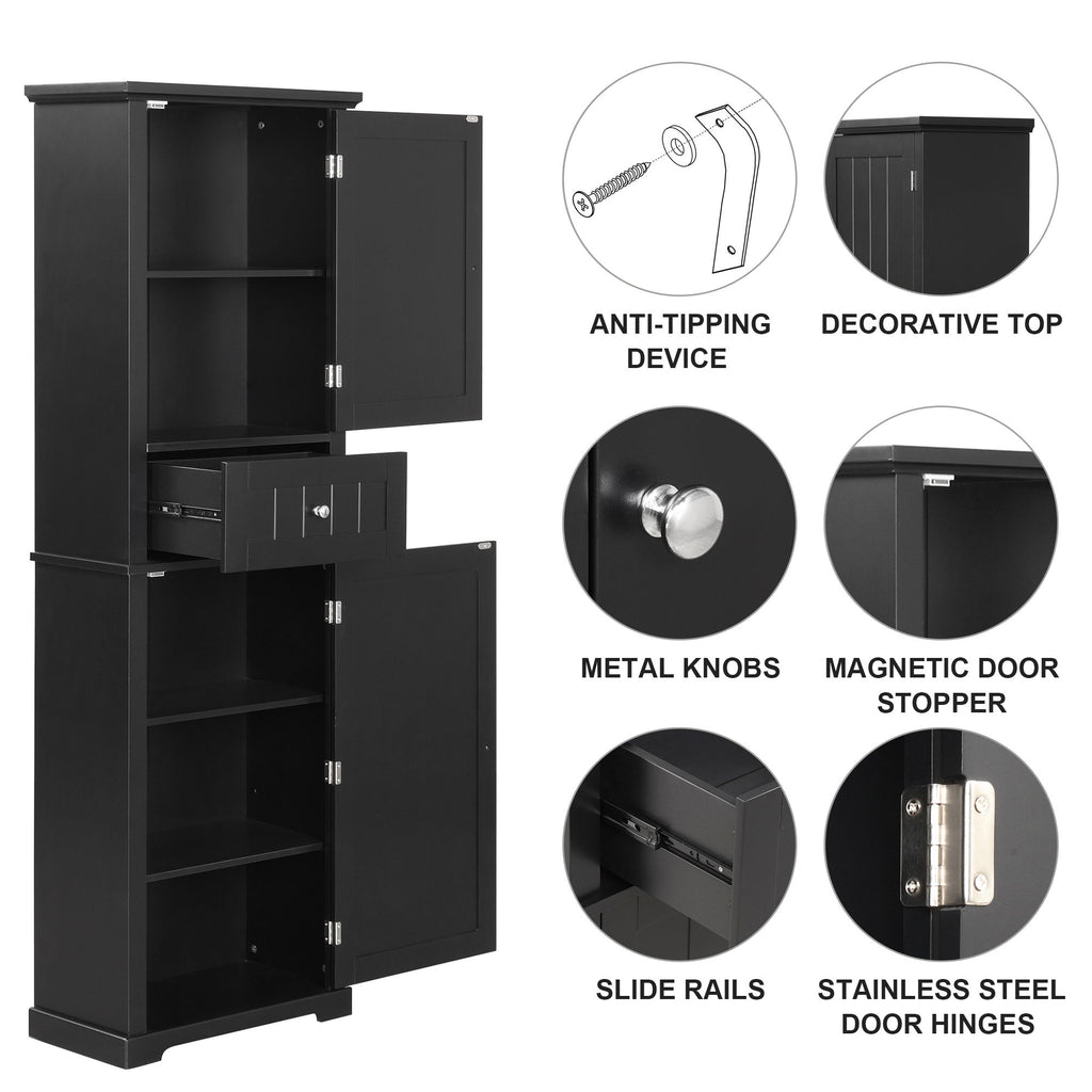 Tall Freestanding Bathroom Storage Cabinet With Drawer And Adjustable Shelf