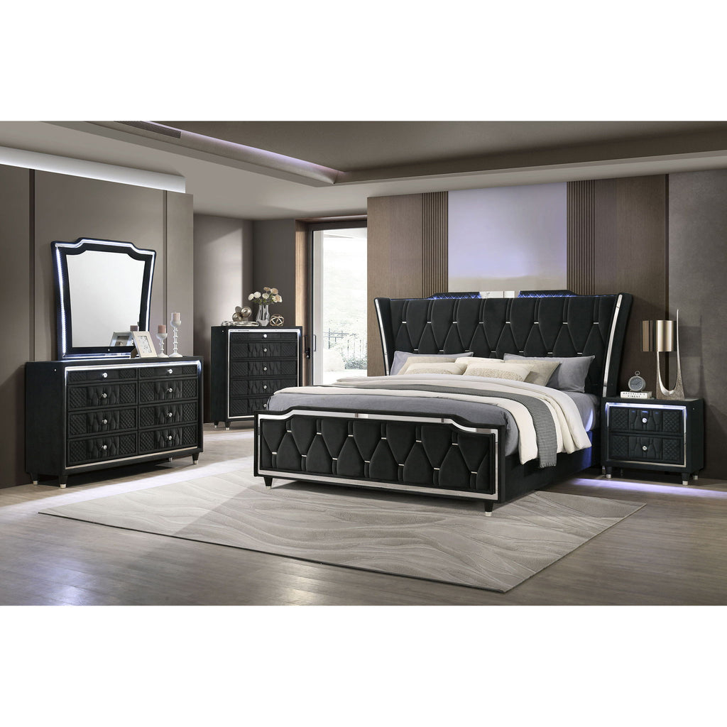 Mika - 8 Drawer LED Dresser With Mirror - Black