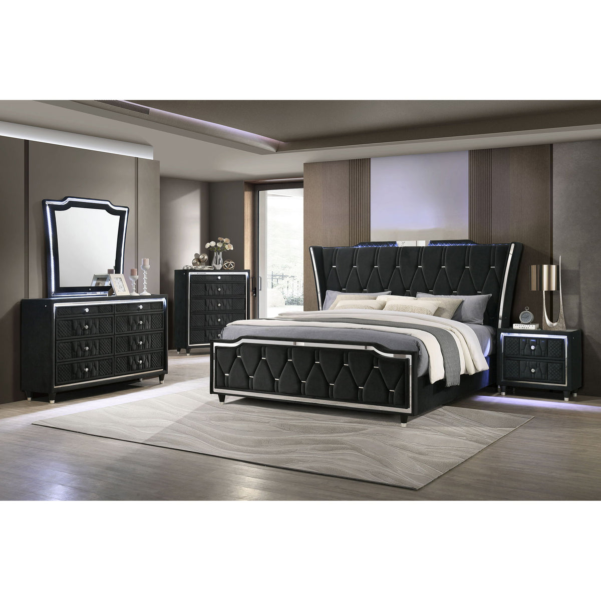 Mika - 8 Drawer LED Dresser With Mirror - Black
