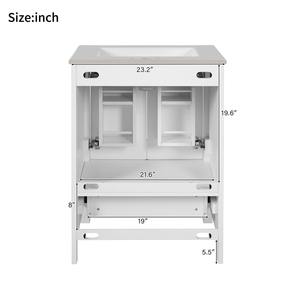 Bathroom Vanity With Integrated Undermount Ceramic Sink, 2 Doors And 1 Drawer, Soft Close Hinges