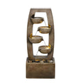 Outdoor Water Fountain With Warm LED Lights, 4 Tier Cascading Bowl For Patio - Brown
