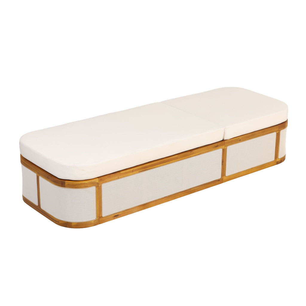 Chaise Lounge Set With 2 Fold Cushion, 3 Position Backrest - Beige / Cream / Teak