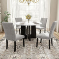 5 Piece Round Dining Table Set, Dining Table And 4 Upholstered Chairs For Dining Room, Kitchen Room, Living Room - White / Gray
