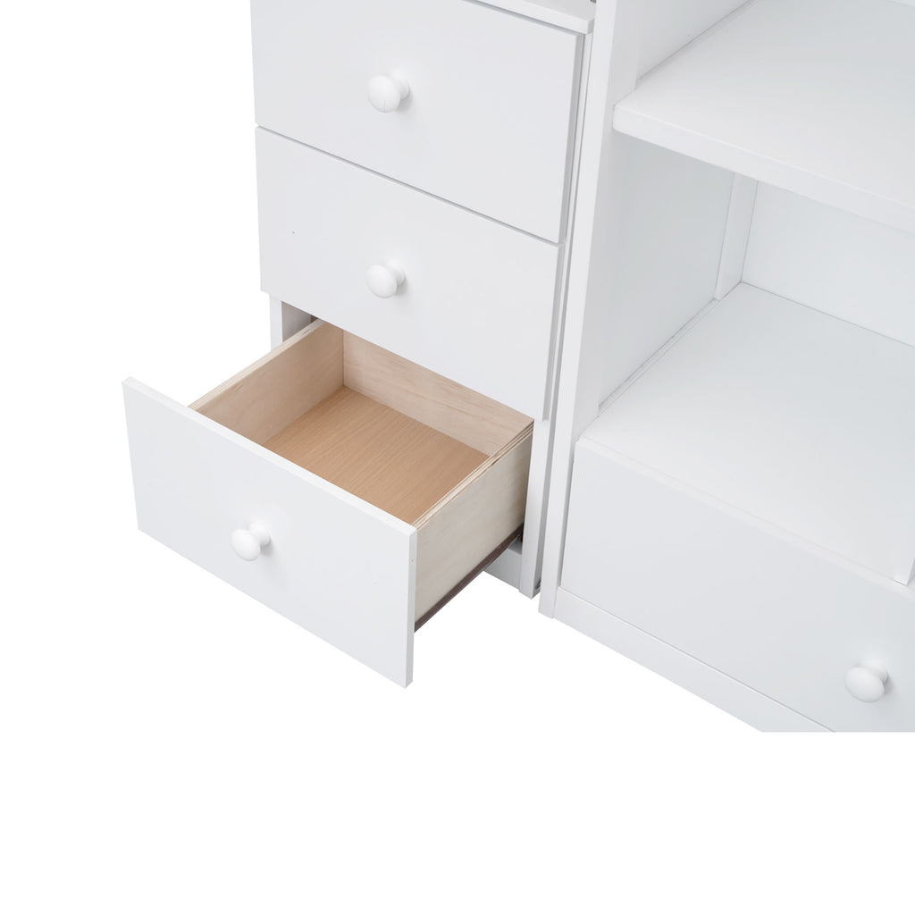 Loft Bed With L Shaped Desk, Drawers, Cabinet, And Storage Staircase