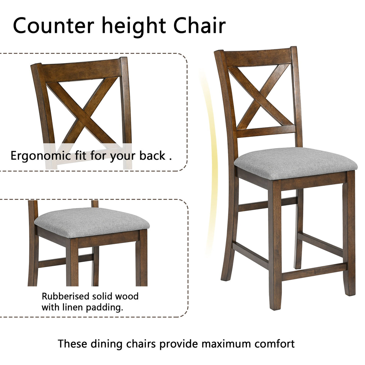 5 Piece Dining Table Set, Wooden Dining Square Table Set For 4