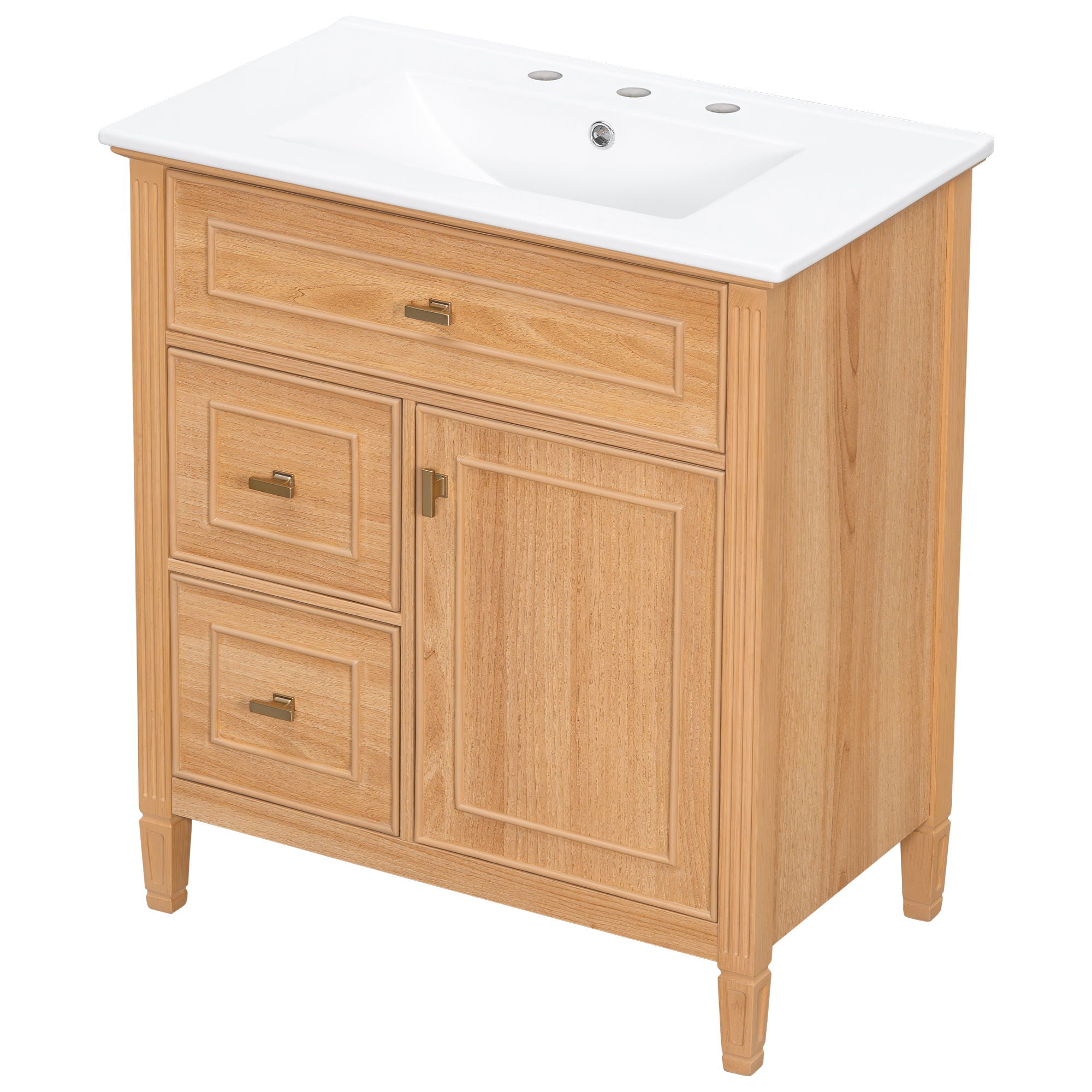 Bathroom Vanity With Sink, Flip Drawer & Adjustable Shelf - Natural