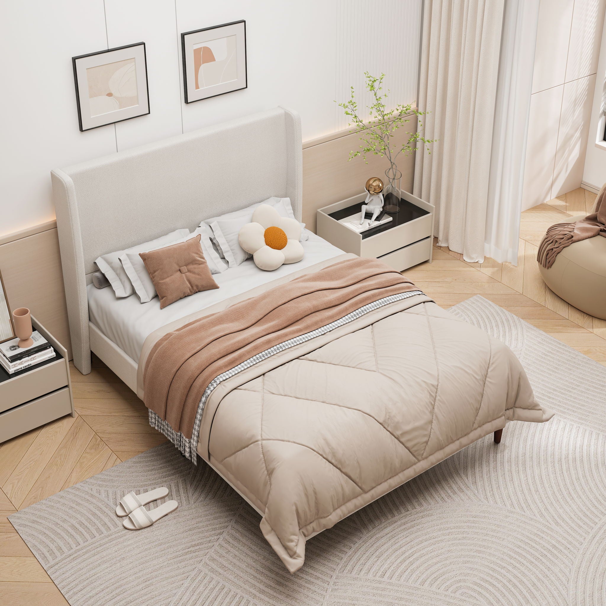 Upholstered Bed & High Headboard Design