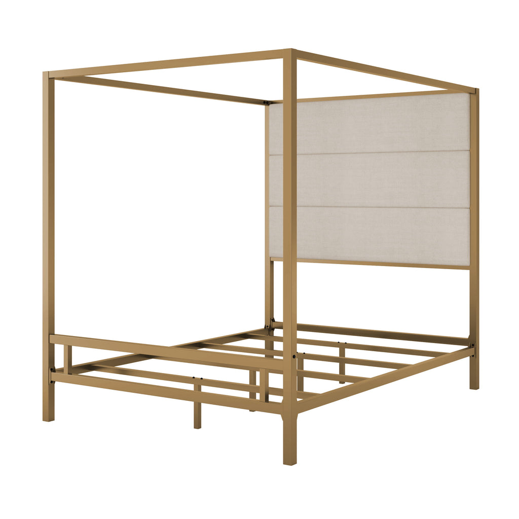 Canopy Bed With Tall Upholstered Headboard, 4 Poster Frame