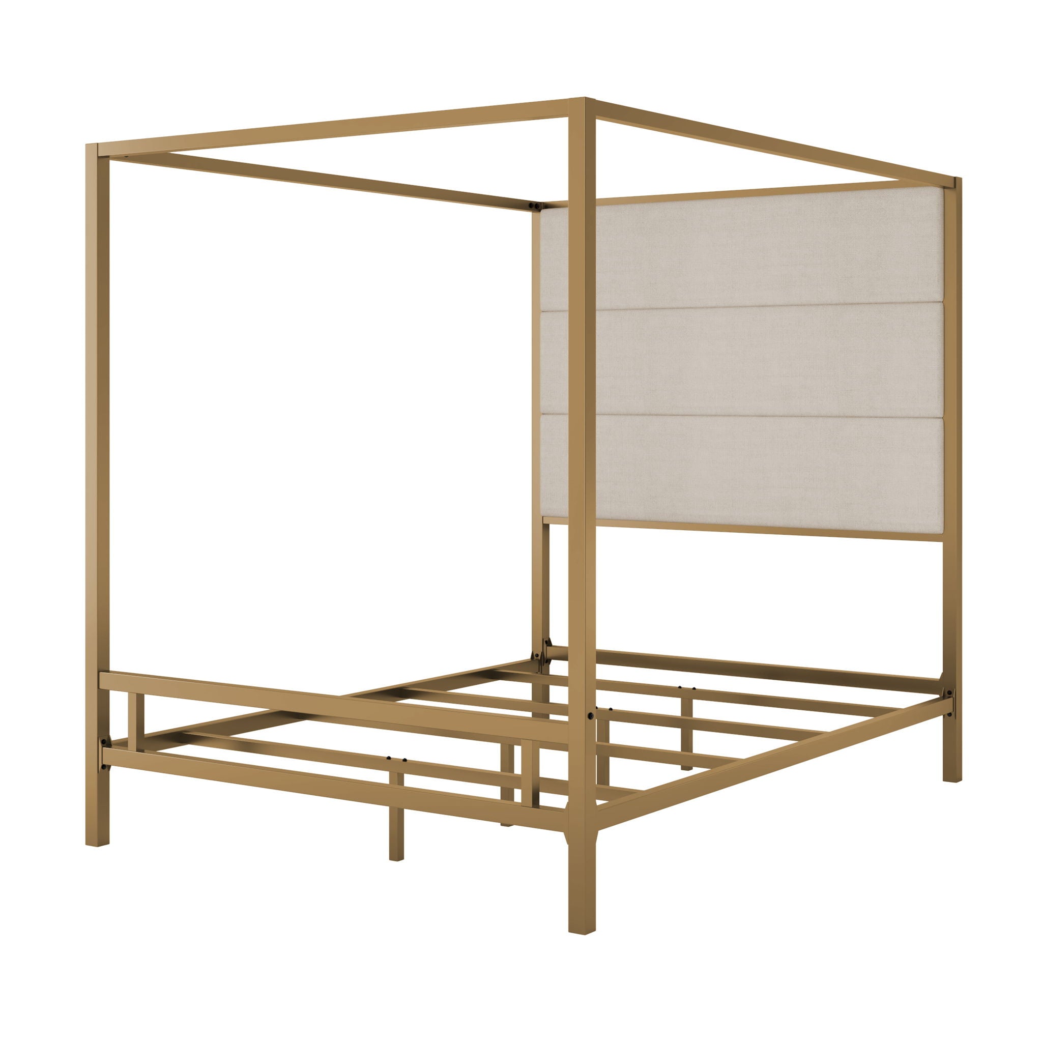 Canopy Bed With Tall Upholstered Headboard, 4 Poster Frame