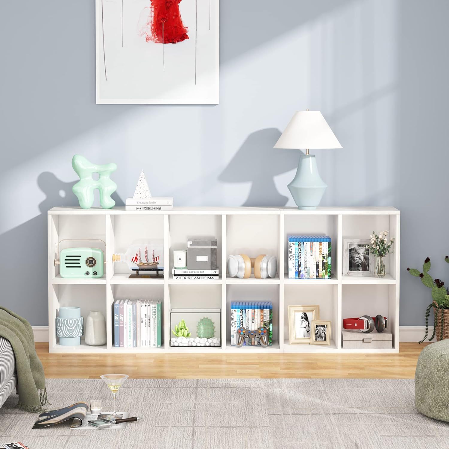 Narrow 12 Cube Bookcase With Closed Back For Living Room - White