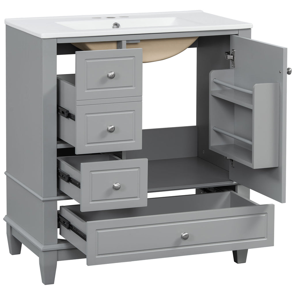 Freestanding Bathroom Vanity With Sink, Soft Close Door, 3 Drawers