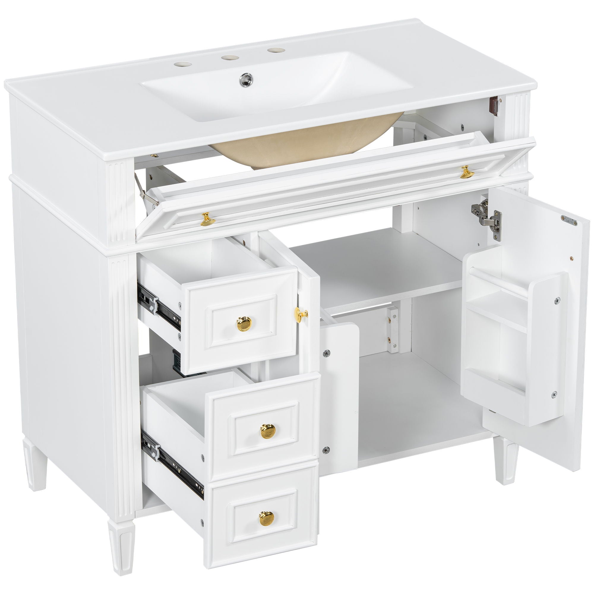 Bathroom Vanity With Sink, 3 Drawers & 2 Doors