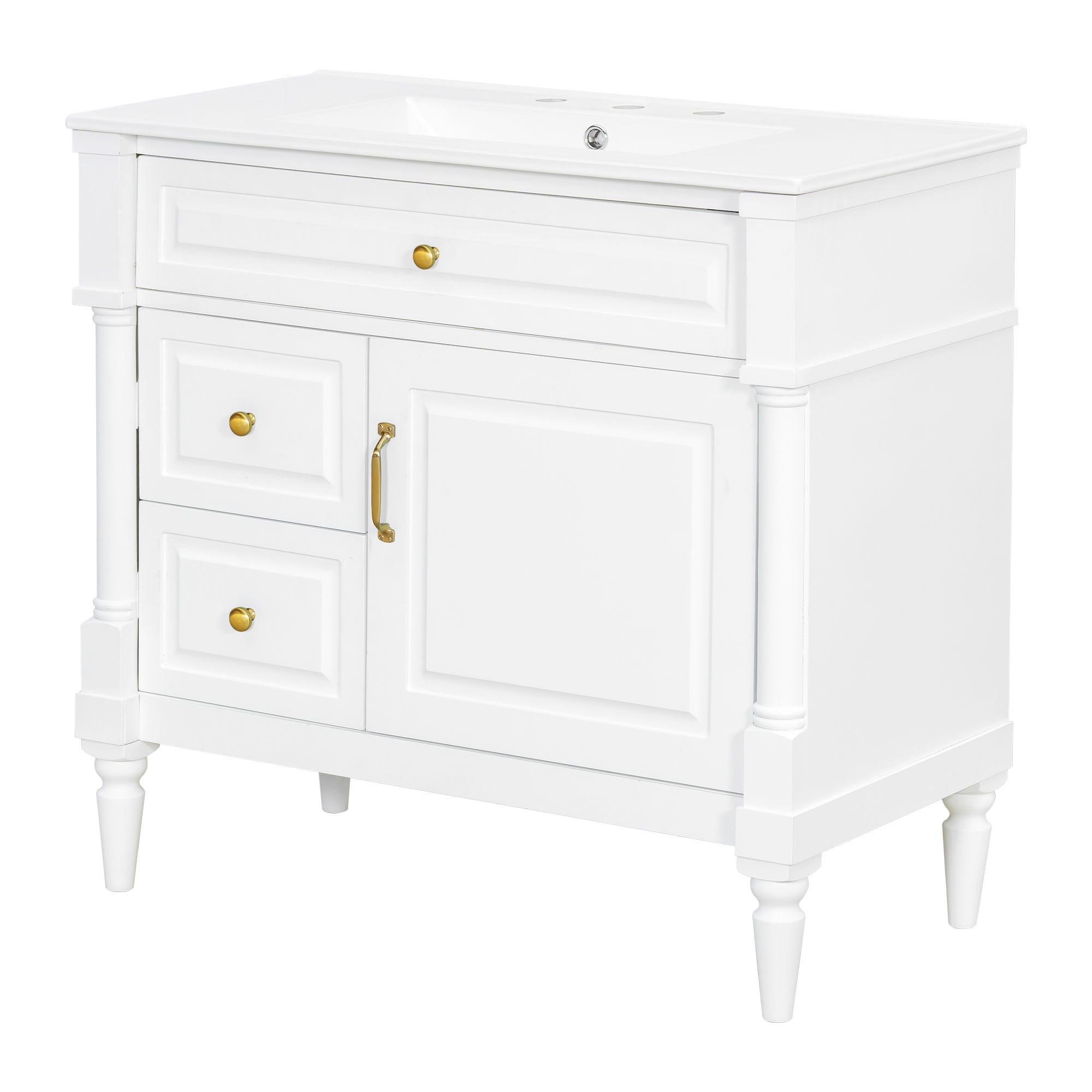 Freestanding Bathroom Vanity With Sink, Adjustable Shelf, Flip Drawer