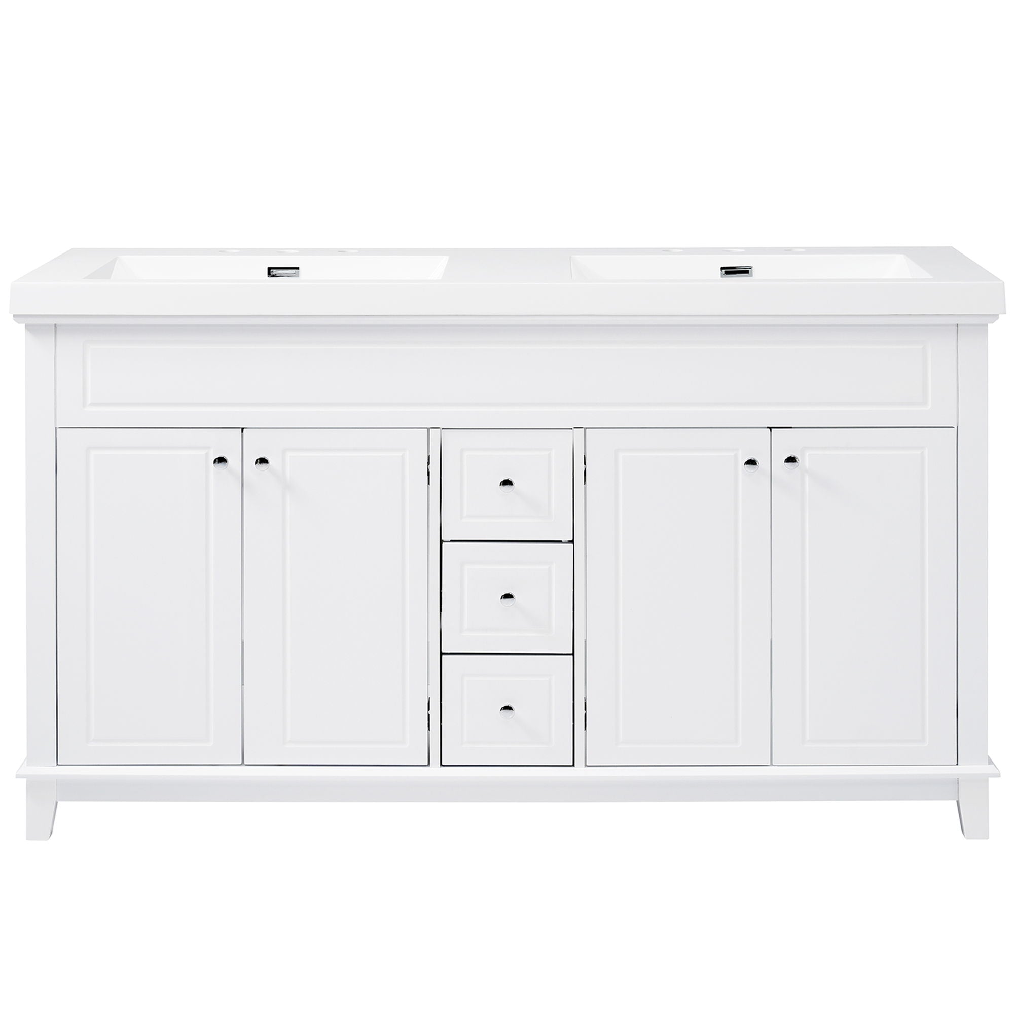 Bathroom Vanity With Double Sinks, 3 Drawers & 4 Doors - White